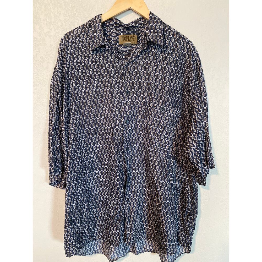 Vintage UTOPIA men’s button-up 100% silk shirt SZ XL